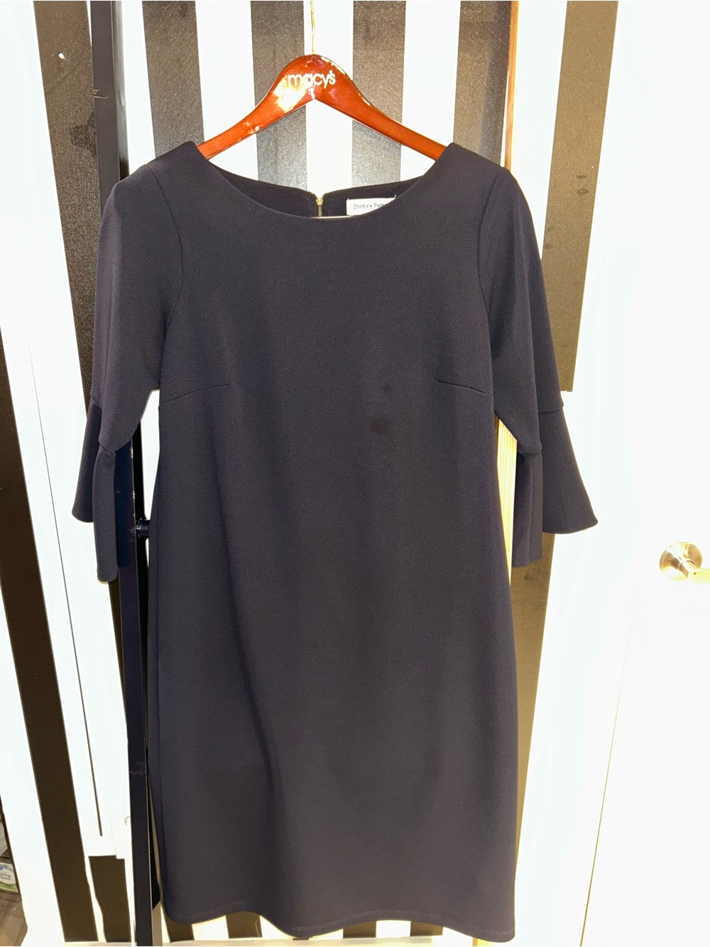 Shelby & Palmer Navy Shift Dress with Flared Three-Quarter Sleeves